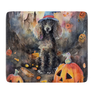 Halloween Poodle With Pumpkins Scary Cutting Board