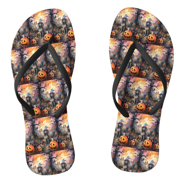  Halloween Poodle With Pumpkins Scary Flip Flops (Footbed)