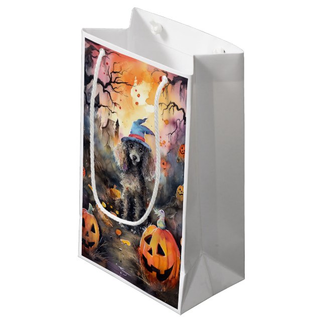  Halloween Poodle With Pumpkins Scary Small Gift Bag (Front Angled)