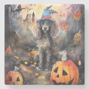 Halloween Poodle With Pumpkins Scary Stone Coaster