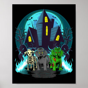 Halloween Poodles Zombie Skeleton Black Poodle Dog Poster