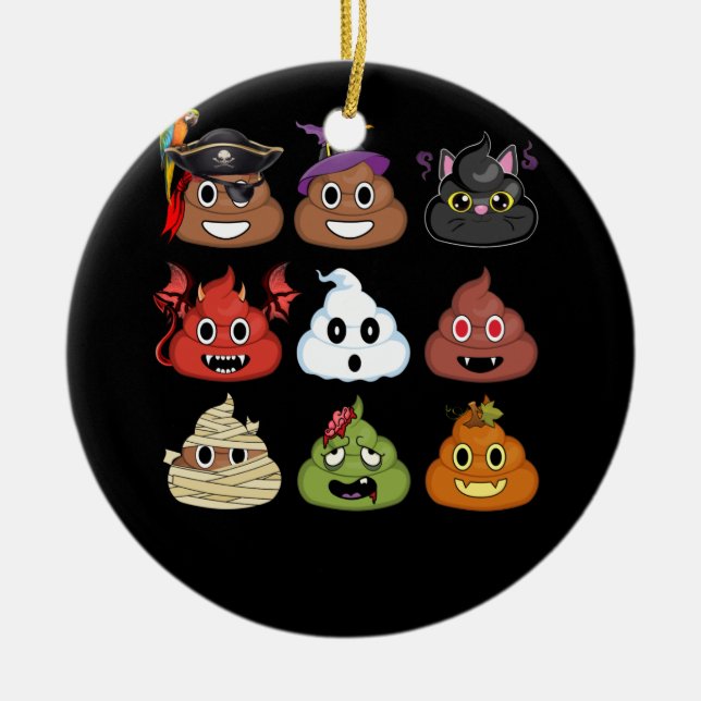 Halloween Poop Emojis Face  Pumpkin Pirate Mummy Ceramic Tree Decoration (Front)