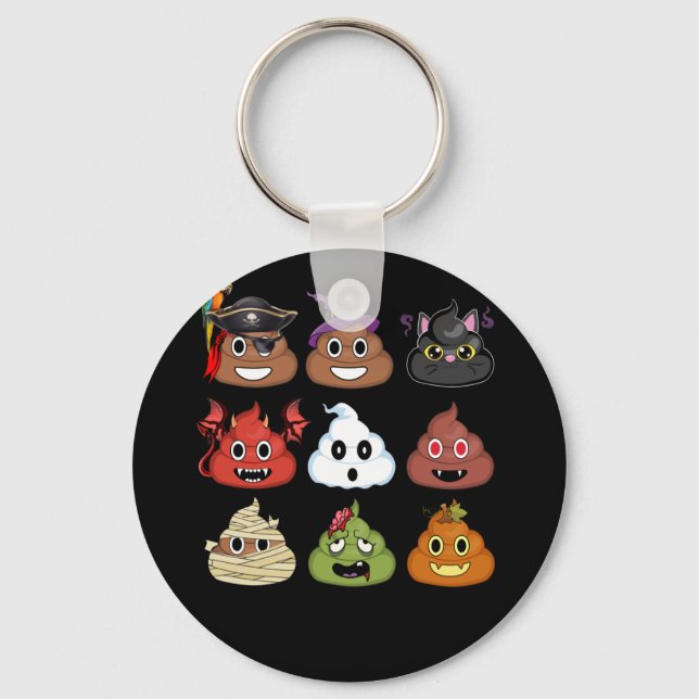 Halloween Poop Emojis Face  Pumpkin Pirate Mummy Key Ring (Front)