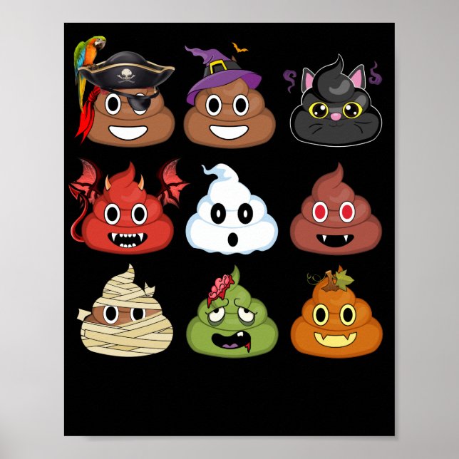 Halloween Poop Emojis Face  Pumpkin Pirate Mummy Poster (Front)