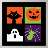 Halloween Pop Art Pumpkin Black Cat Spider Ghost