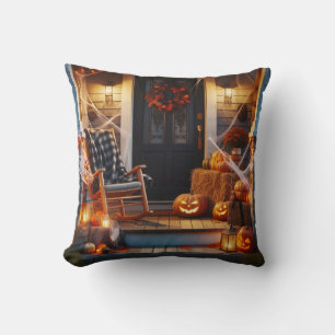 Halloween Porch & Jack-O-Lanterns  Cushion