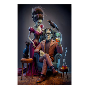 Halloween Portrait, A Monster & His Bride  Poster