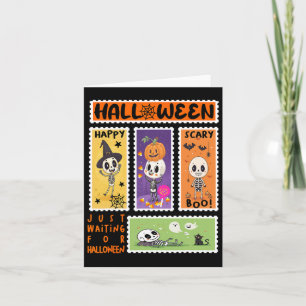Halloween Postage Stamp Retro Skeleton Halloween K Card