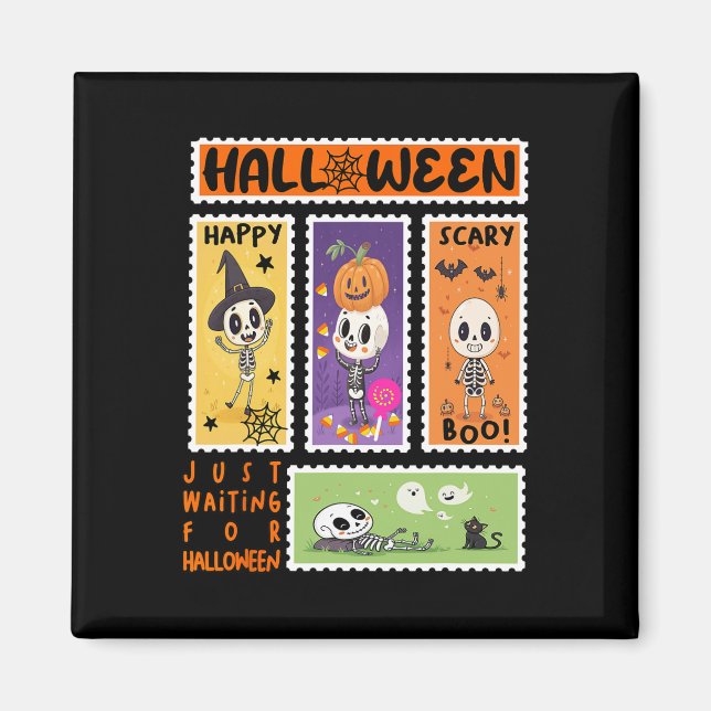 Halloween Postage Stamp Retro Skeleton Halloween K Magnet (Front)