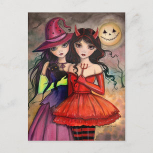 Halloween Postcard Gothic Witch and Devil Art