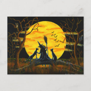 Halloween, postcard,witch,black,cats,bats,owl postcard