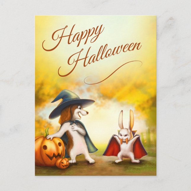Halloween Postcard with cute animals (Front)