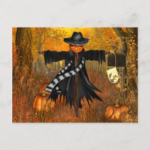 Halloween Postcard with Scary Scarecrow