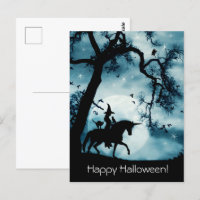 Halloween Postcard with Witch Unicorn Familiars