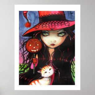 Halloween Poster Witch Cat by Molly Harrison
