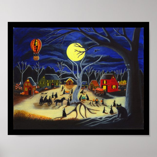 Halloween,poster,witches,horse,carriage,black,cats Poster (Front)