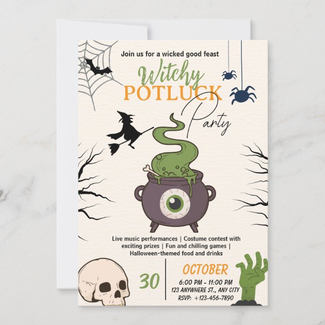 Halloween Potluck Party Invitation Card (Front)