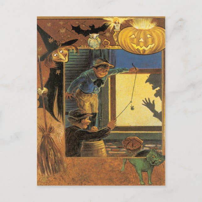 Halloween Pranksters Vintage Postcard (Front)