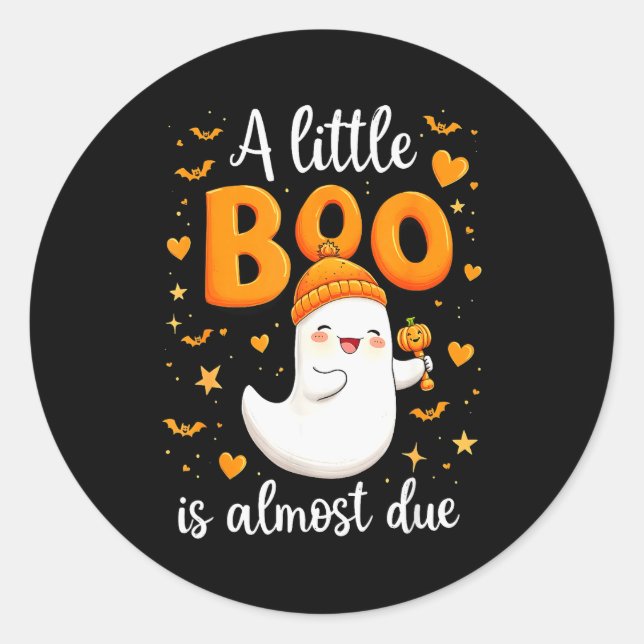 Halloween Pregnancy Announcement A Little Boo Is A Classic Round Sticker (Front)