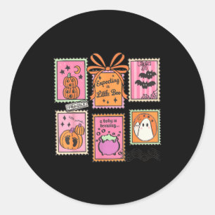 Halloween Pregnancy Announcement Funny Ghost Baby  Classic Round Sticker