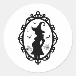 Halloween Pregnant Witch And Mirror Witch Costume Classic Round Sticker