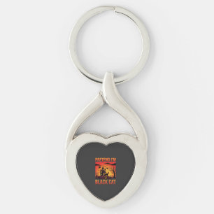 Halloween Pretend I'm Black Cat Haunted House Grap Key Ring
