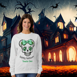 Halloween Pretty Skull Green Bow Personalise Sweatshirt
