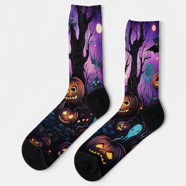 Halloween Print, Pumpkin, Bright colours Socks (Left)