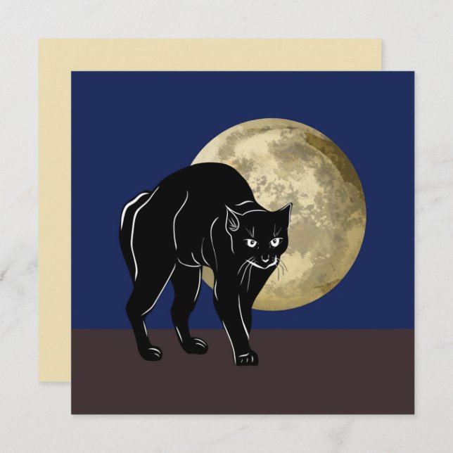 Halloween Prowling Black Cat On A Full Moon Night Card (Front/Back)