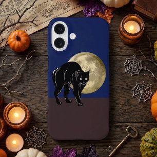 Halloween Prowling Black Cat On A Full Moon Night iPhone 16 Case