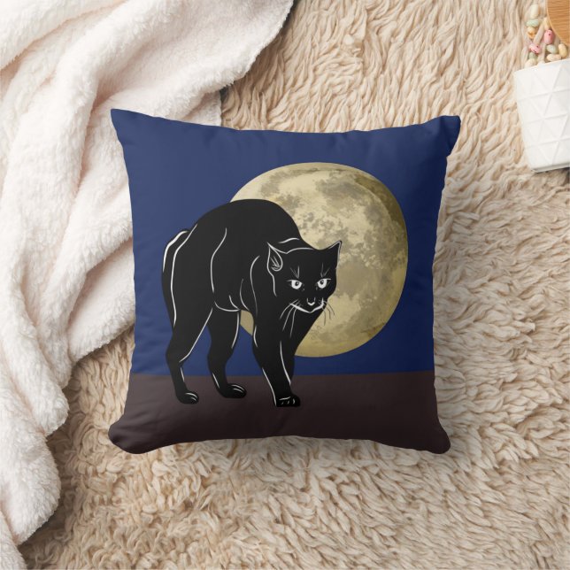 Halloween Prowling Black Cat On A Full Moon Night Cushion (Blanket)