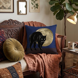 Halloween Prowling Black Cat On A Full Moon Night Cushion