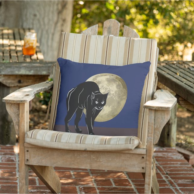 Halloween Prowling Black Cat On A Full Moon Night Cushion (Chair)
