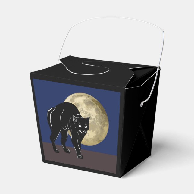 Halloween Prowling Black Cat On A Full Moon Night Favour Box (Front Side)
