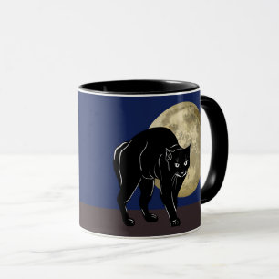 Halloween Prowling Black Cat On A Full Moon Night Mug