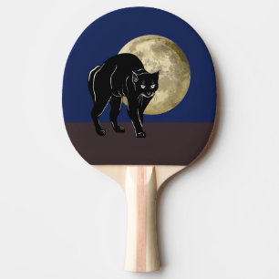 Halloween Prowling Black Cat On A Full Moon Night Ping Pong Paddle