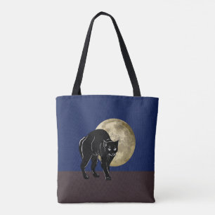 Halloween Prowling Black Cat On A Full Moon Night Tote Bag