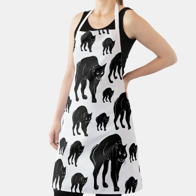 Halloween Prowling Black Cat Silhouette Drawing Apron (Insitu)