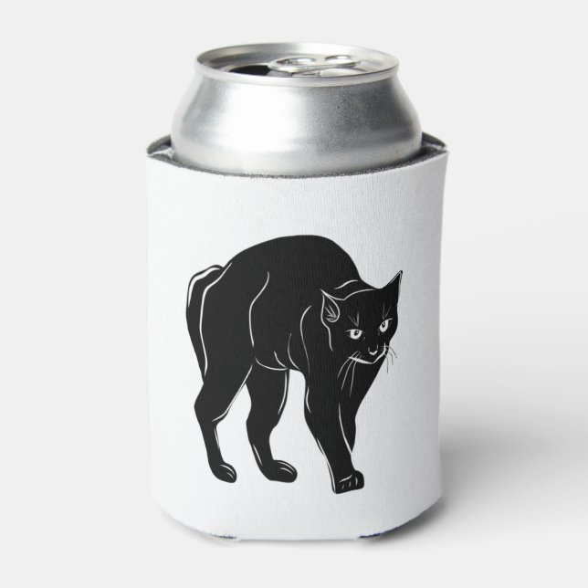 Halloween Prowling Black Cat Silhouette Drawing Can Cooler (Can Front)