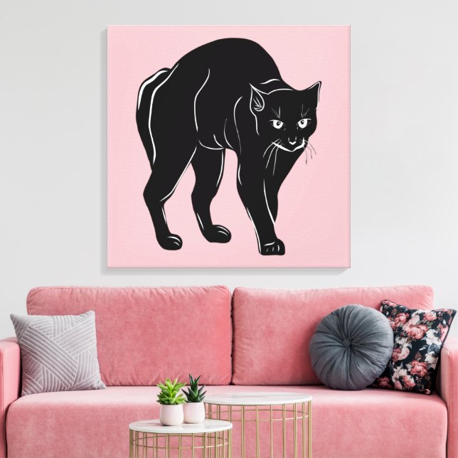 Halloween Prowling Black Cat Silhouette Drawing Canvas Print (Insitu(LivingRoom))
