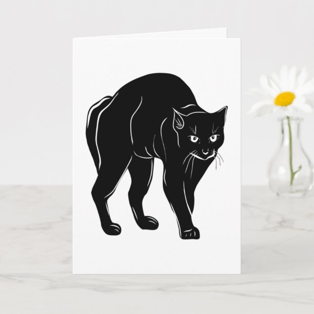 Halloween Prowling Black Cat Silhouette Drawing Card (Small Plant)