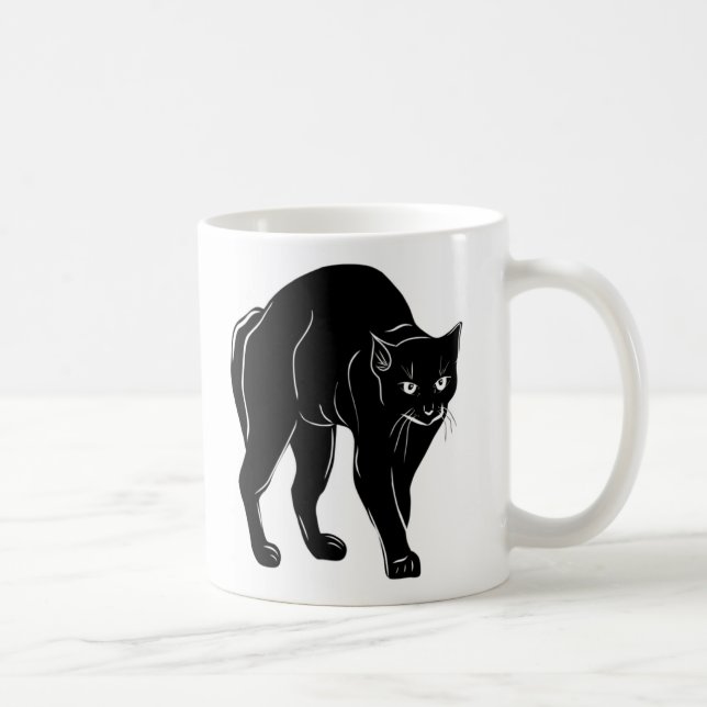 Halloween Prowling Black Cat Silhouette Drawing Coffee Mug (Right)