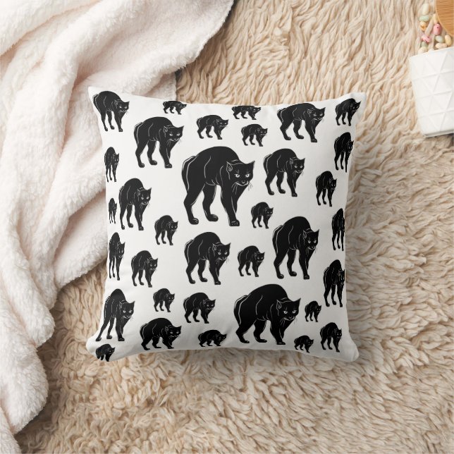 Halloween Prowling Black Cat Silhouette Drawing Cushion (Blanket)