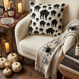 Halloween Prowling Black Cat Silhouette Drawing Cushion