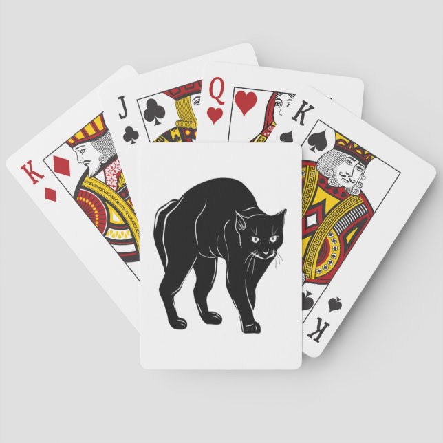 Halloween Prowling Black Cat Silhouette Drawing Playing Cards (Back)