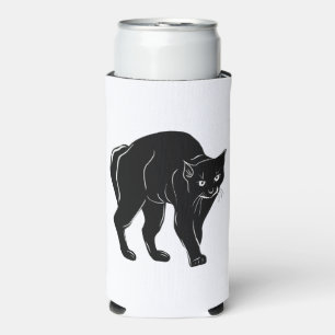 Halloween Prowling Black Cat Silhouette Drawing Seltzer Can Cooler