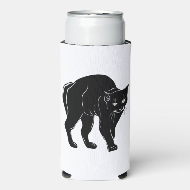 Halloween Prowling Black Cat Silhouette Drawing Seltzer Can Cooler (Seltzer Front)