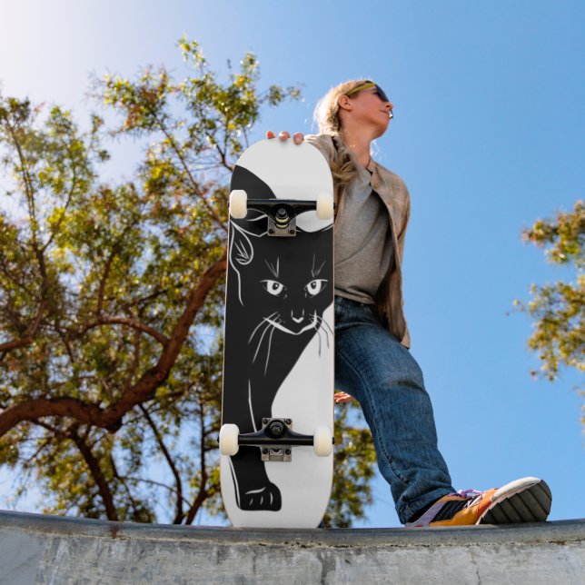 Halloween Prowling Black Cat Silhouette Drawing Skateboard (Outdoor 1)