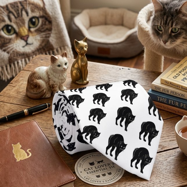 Halloween Prowling Black Cat Silhouette Drawing Tie (Creator Uploaded)
