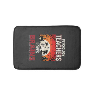 Halloween Psychology Teacher Loves Brains Horror Bath Mat